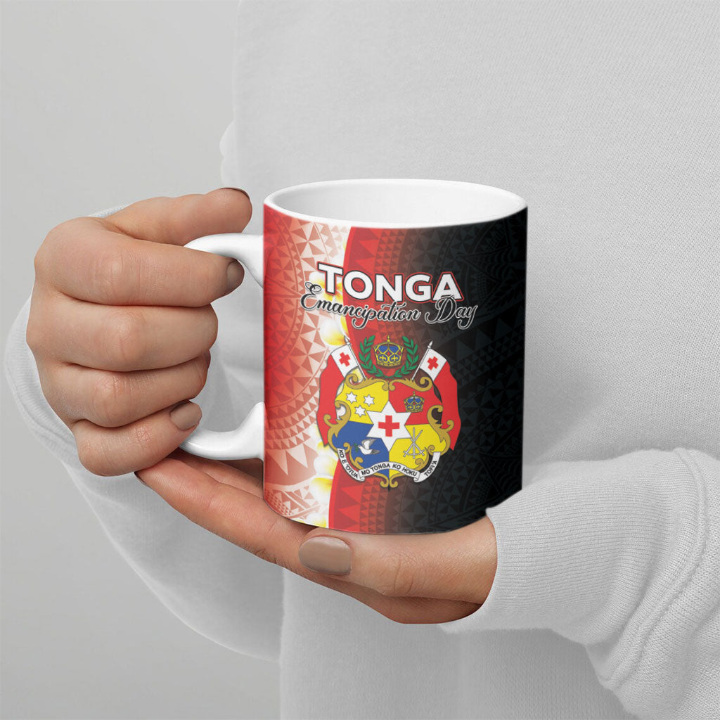 Personalised Tonga Emancipation Day Ceramic Mug Tongan Ngatu Pattern With Plumeria LT05 - Polynesian Pride