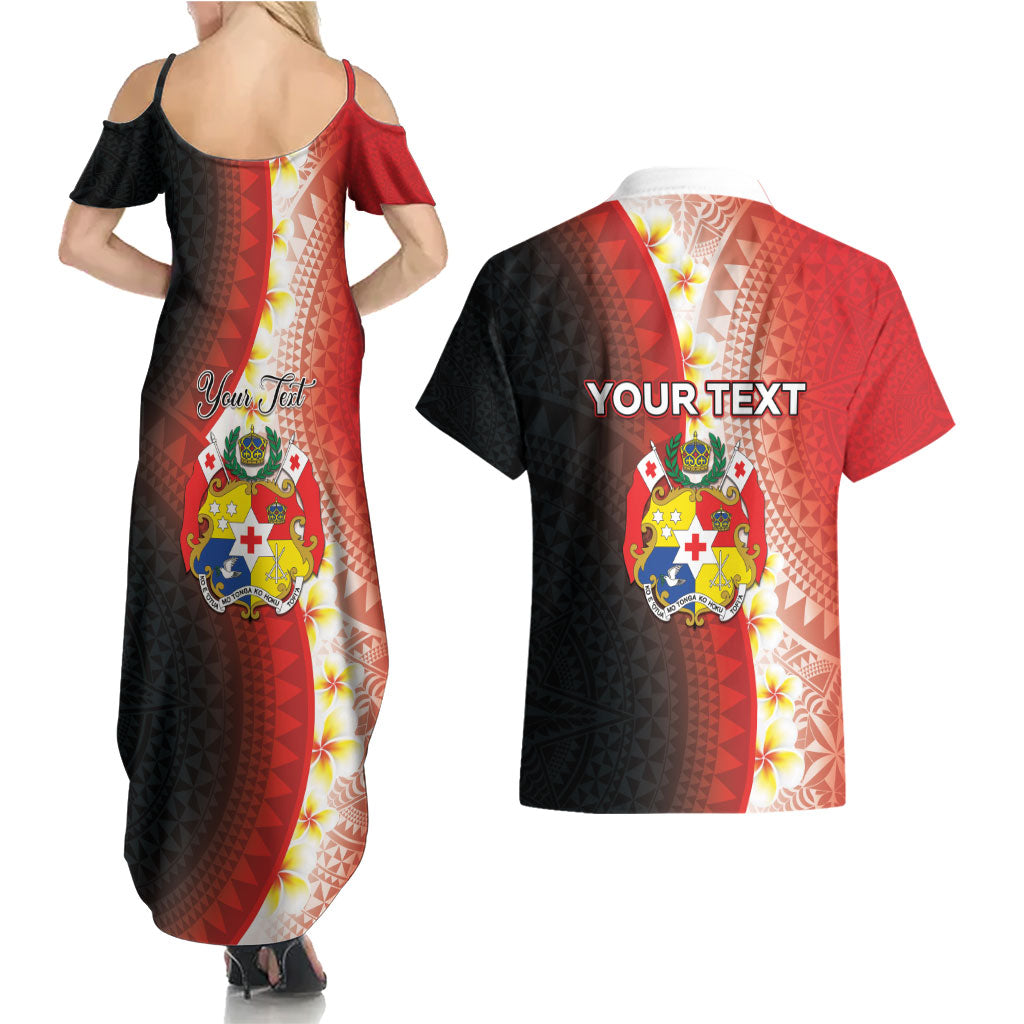 Personalised Tonga Emancipation Day Couples Matching Summer Maxi Dress and Hawaiian Shirt Tongan Ngatu Pattern With Plumeria LT05 - Polynesian Pride