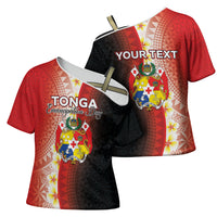 Personalised Tonga Emancipation Day Cross Shoulder Shirt Tongan Ngatu Pattern With Plumeria LT05 - Polynesian Pride