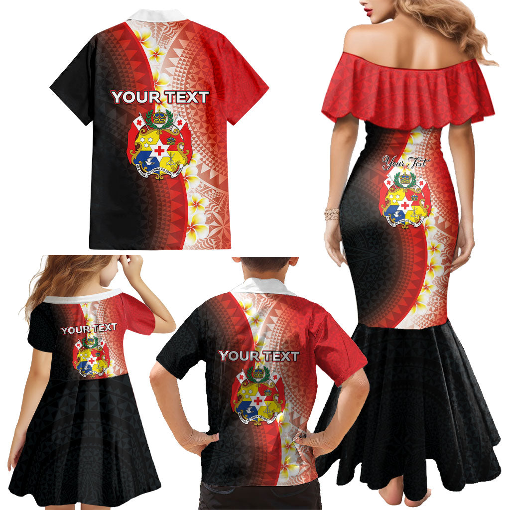 Personalised Tonga Emancipation Day Family Matching Mermaid Dress and Hawaiian Shirt Tongan Ngatu Pattern With Plumeria