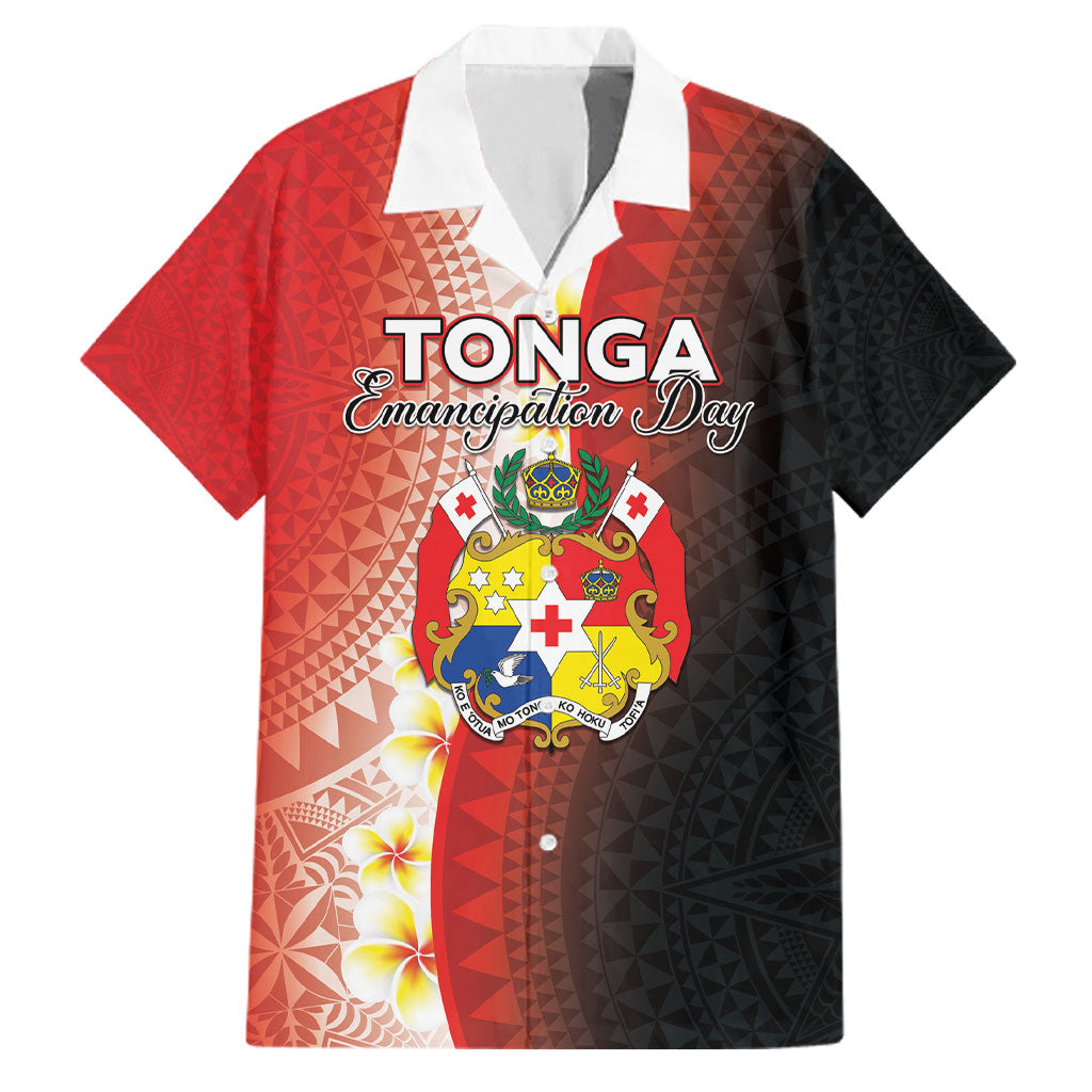 Personalised Tonga Emancipation Day Family Matching Mermaid Dress and Hawaiian Shirt Tongan Ngatu Pattern With Plumeria