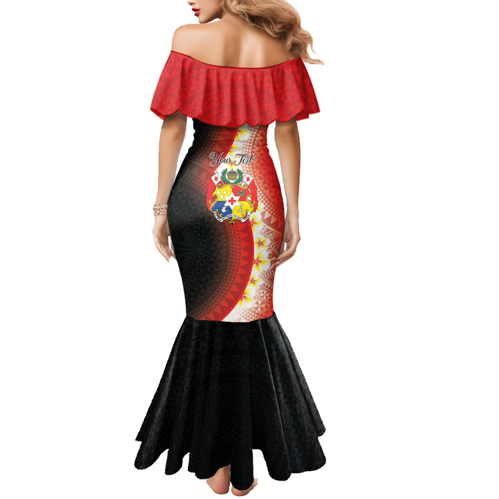 Personalised Tonga Emancipation Day Family Matching Mermaid Dress and Hawaiian Shirt Tongan Ngatu Pattern With Plumeria