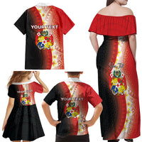 Personalised Tonga Emancipation Day Family Matching Off Shoulder Maxi Dress and Hawaiian Shirt Tongan Ngatu Pattern With Plumeria