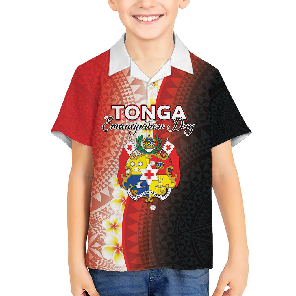 Personalised Tonga Emancipation Day Family Matching Tank Maxi Dress and Hawaiian Shirt Tongan Ngatu Pattern With Plumeria