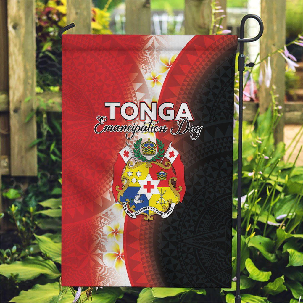 Tonga Emancipation Day Garden Flag Tongan Ngatu Pattern With Plumeria LT05 Garden Flag Red - Polynesian Pride