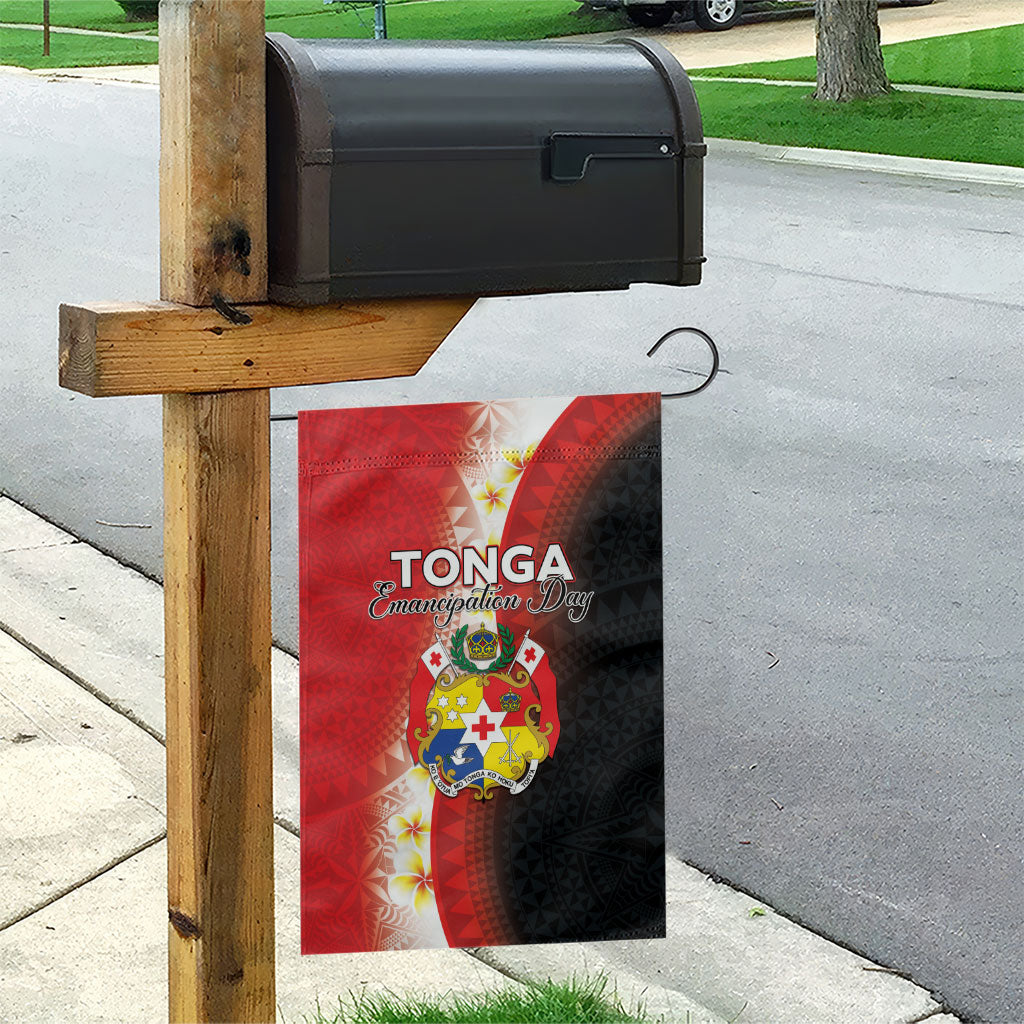 Tonga Emancipation Day Garden Flag Tongan Ngatu Pattern With Plumeria LT05 - Polynesian Pride