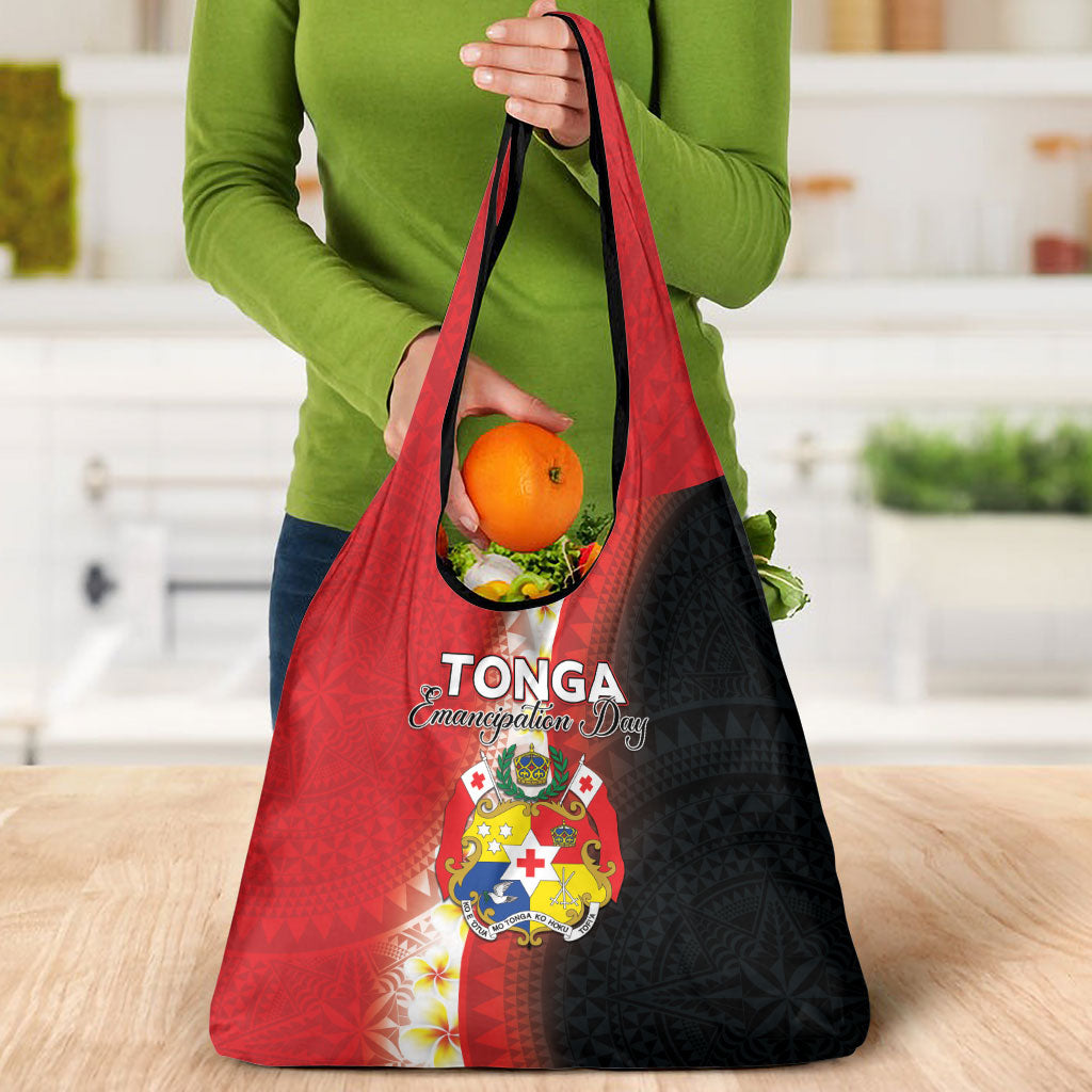 Tonga Emancipation Day Grocery Bag Tongan Ngatu Pattern With Plumeria LT05 - Polynesian Pride