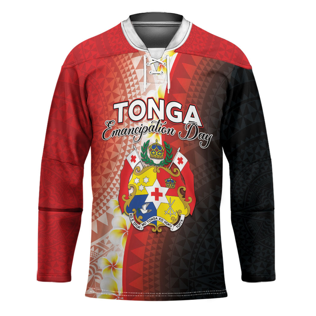 Personalised Tonga Emancipation Day Hockey Jersey Tongan Ngatu Pattern With Plumeria