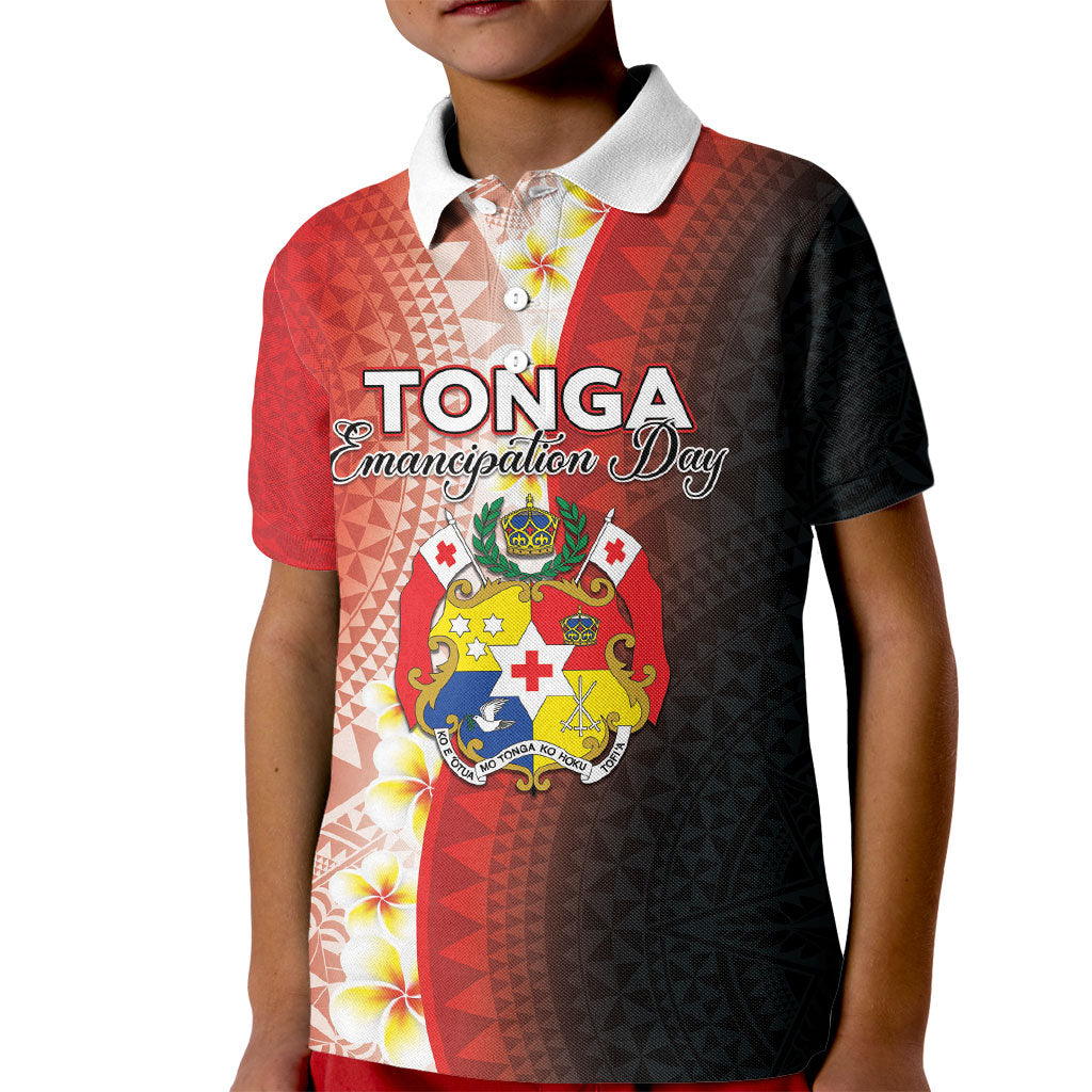 Personalised Tonga Emancipation Day Kid Polo Shirt Tongan Ngatu Pattern With Plumeria LT05 Kid Red - Polynesian Pride