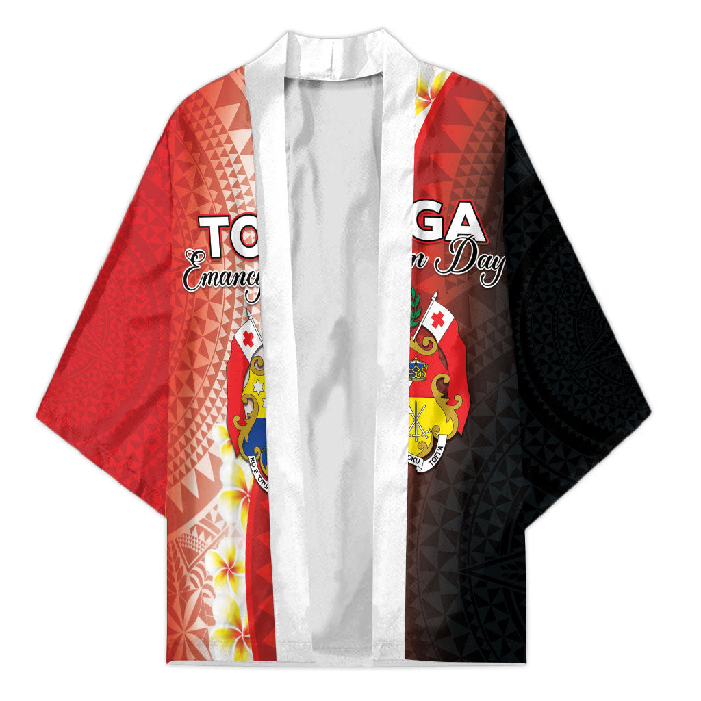 Personalised Tonga Emancipation Day Kimono Tongan Ngatu Pattern With Plumeria