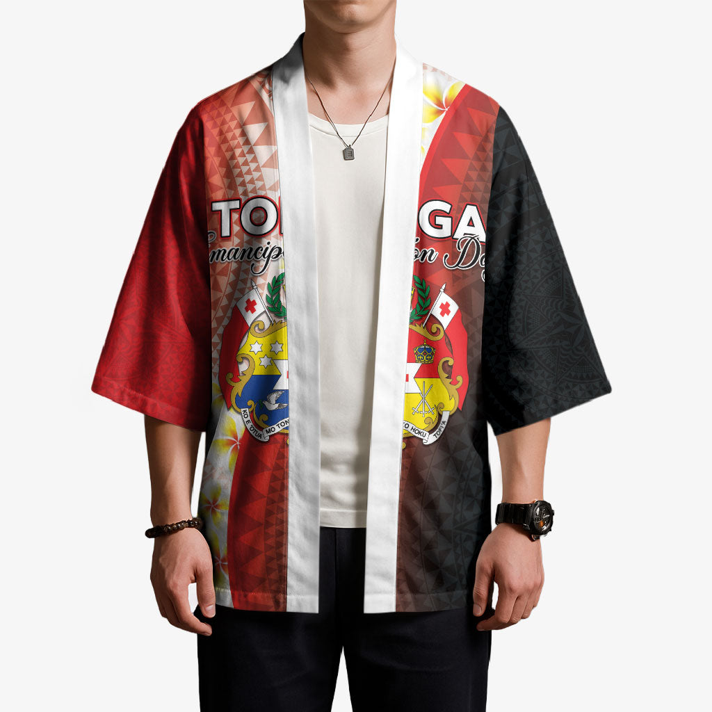 Personalised Tonga Emancipation Day Kimono Tongan Ngatu Pattern With Plumeria LT05 - Polynesian Pride
