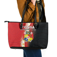 Tonga Emancipation Day Leather Tote Bag Tongan Ngatu Pattern With Plumeria