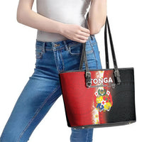 Tonga Emancipation Day Leather Tote Bag Tongan Ngatu Pattern With Plumeria