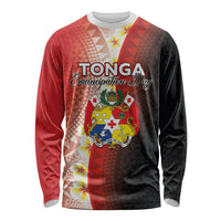 Personalised Tonga Emancipation Day Long Sleeve Shirt Tongan Ngatu Pattern With Plumeria LT05 Unisex Red - Polynesian Pride