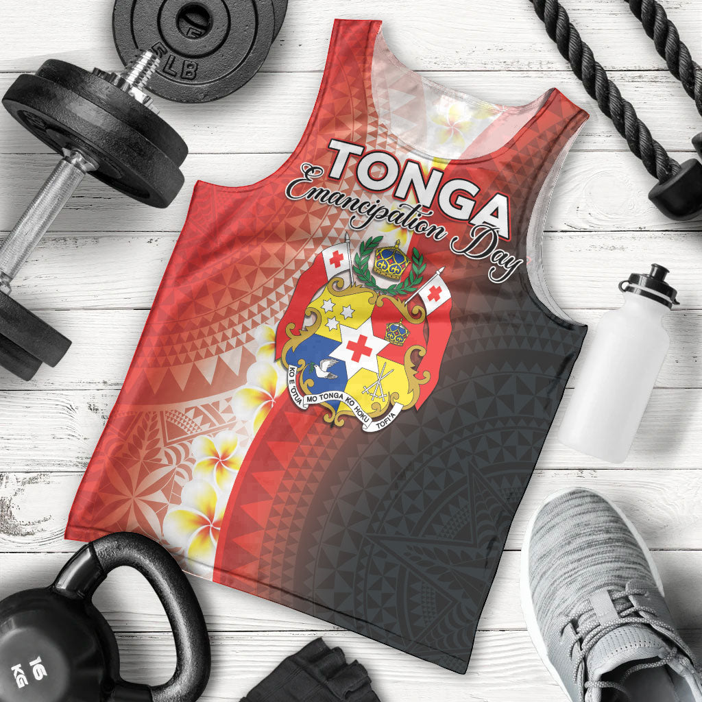 Personalised Tonga Emancipation Day Men Tank Top Tongan Ngatu Pattern With Plumeria LT05 - Polynesian Pride