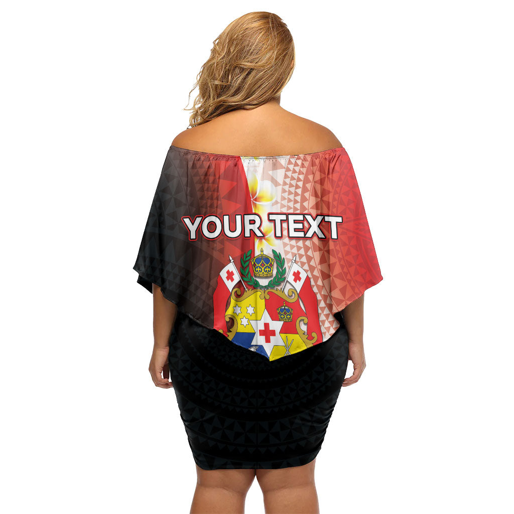 Personalised Tonga Emancipation Day Off Shoulder Short Dress Tongan Ngatu Pattern With Plumeria LT05 - Polynesian Pride