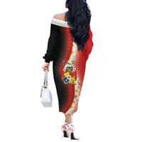 Personalised Tonga Emancipation Day Off The Shoulder Long Sleeve Dress Tongan Ngatu Pattern With Plumeria LT05 - Polynesian Pride