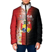 Personalised Tonga Emancipation Day Padded Jacket Tongan Ngatu Pattern With Plumeria LT05 Men Red - Polynesian Pride