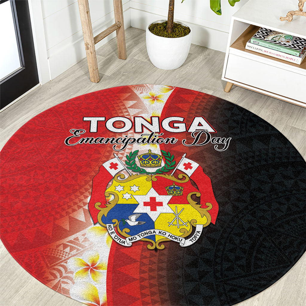 Tonga Emancipation Day Round Carpet Tongan Ngatu Pattern With Plumeria