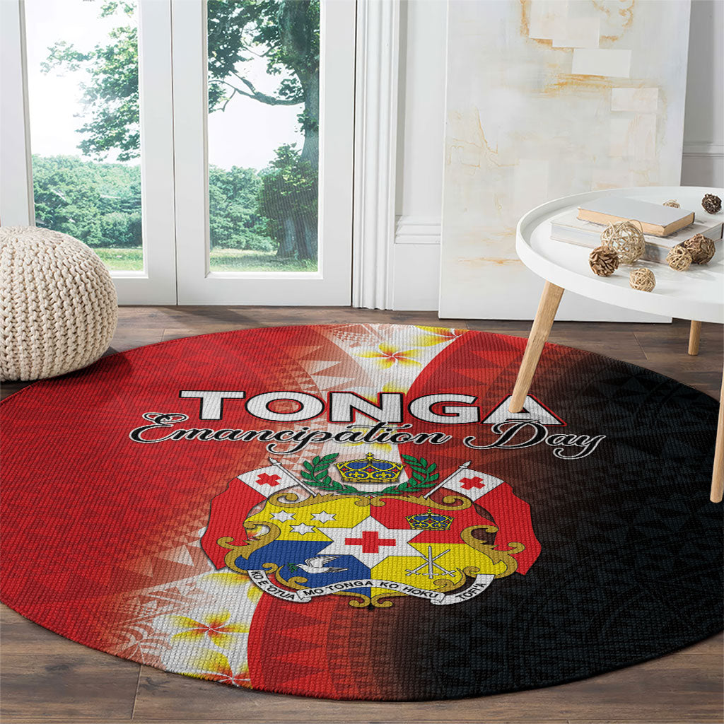 Tonga Emancipation Day Round Carpet Tongan Ngatu Pattern With Plumeria LT05 - Polynesian Pride
