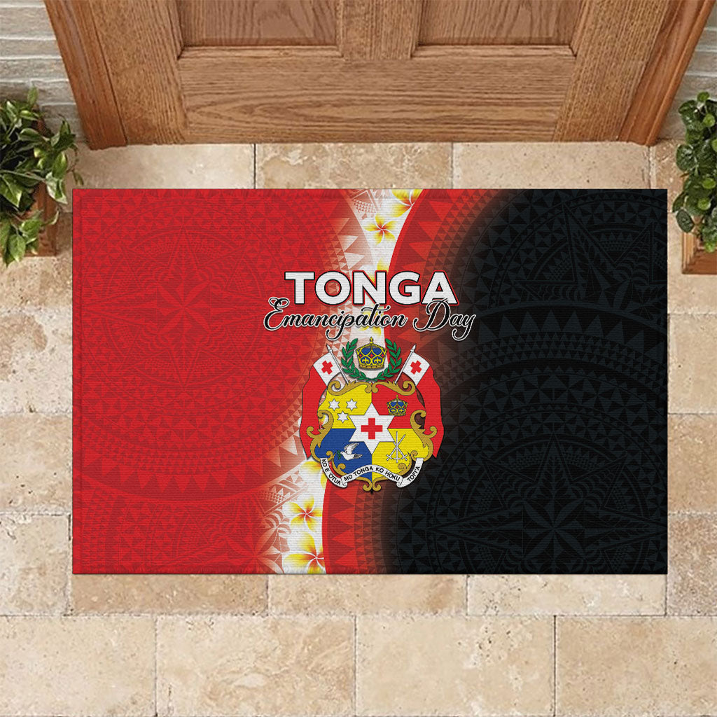 Tonga Emancipation Day Rubber Doormat Tongan Ngatu Pattern With Plumeria