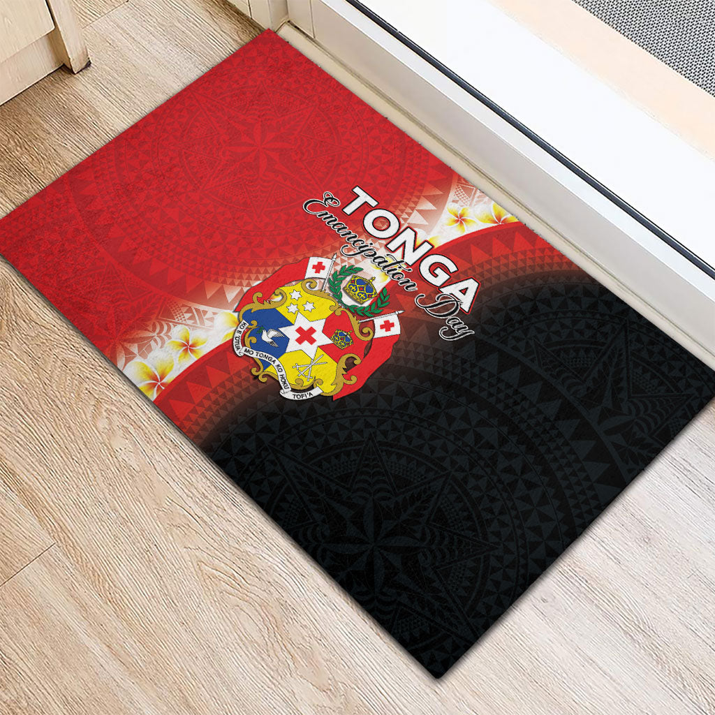 Tonga Emancipation Day Rubber Doormat Tongan Ngatu Pattern With Plumeria LT05 - Polynesian Pride