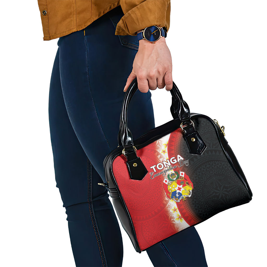 Tonga Emancipation Day Shoulder Handbag Tongan Ngatu Pattern With Plumeria LT05 - Polynesian Pride