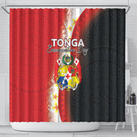 Tonga Emancipation Day Shower Curtain Tongan Ngatu Pattern With Plumeria LT05 - Polynesian Pride