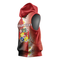 Personalised Tonga Emancipation Day Sleeveless Hoodie Tongan Ngatu Pattern With Plumeria LT05 - Polynesian Pride