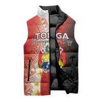 Personalised Tonga Emancipation Day Sleeveless Puffer Jacket Tongan Ngatu Pattern With Plumeria LT05 - Polynesian Pride