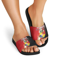 Tonga Emancipation Day Slide Sandals Tongan Ngatu Pattern With Plumeria LT05 - Polynesian Pride