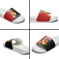 Tonga Emancipation Day Slide Sandals Tongan Ngatu Pattern With Plumeria LT05 - Polynesian Pride