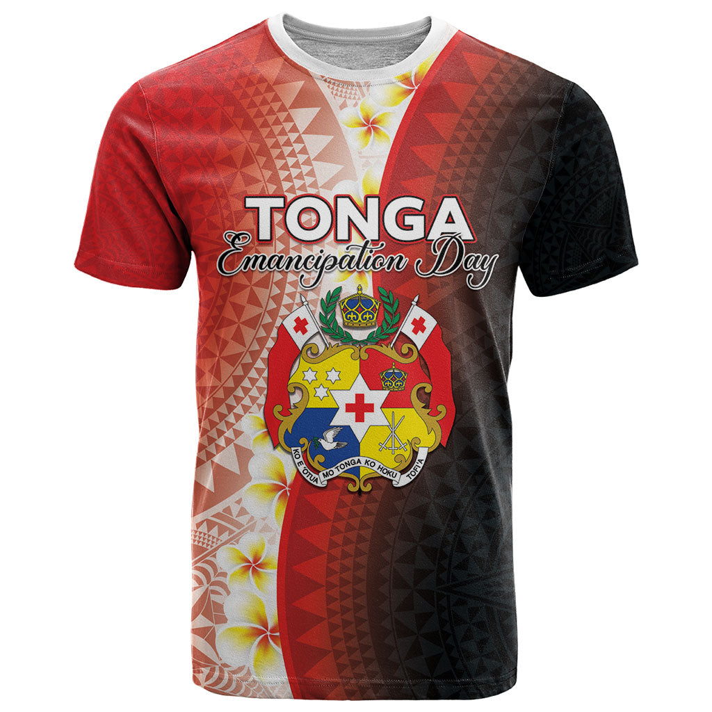 Personalised Tonga Emancipation Day T Shirt Tongan Ngatu Pattern With Plumeria LT05 Red - Polynesian Pride