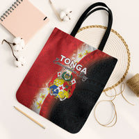 Tonga Emancipation Day Tote Bag Tongan Ngatu Pattern With Plumeria LT05 Black Strap One Size Red - Polynesian Pride