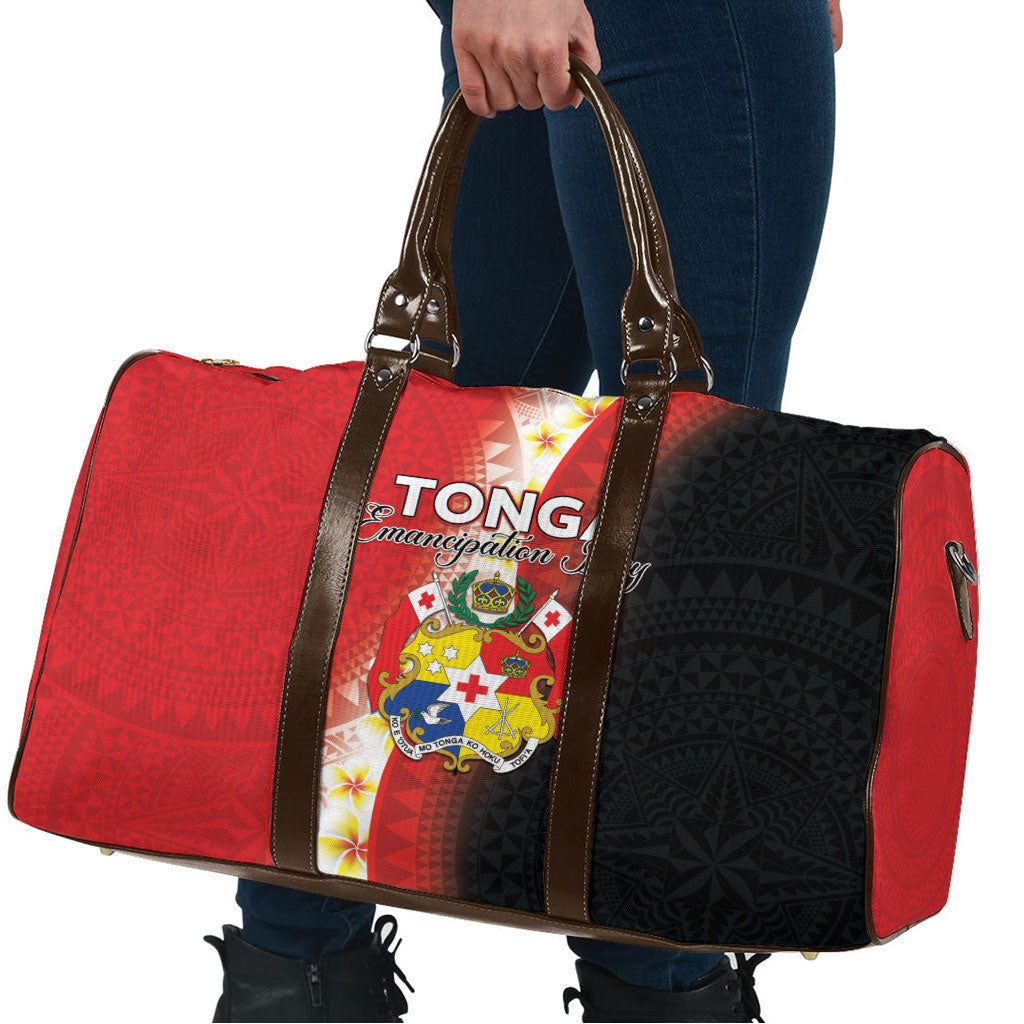 Tonga Emancipation Day Travel Bag Tongan Ngatu Pattern With Plumeria LT05 - Polynesian Pride