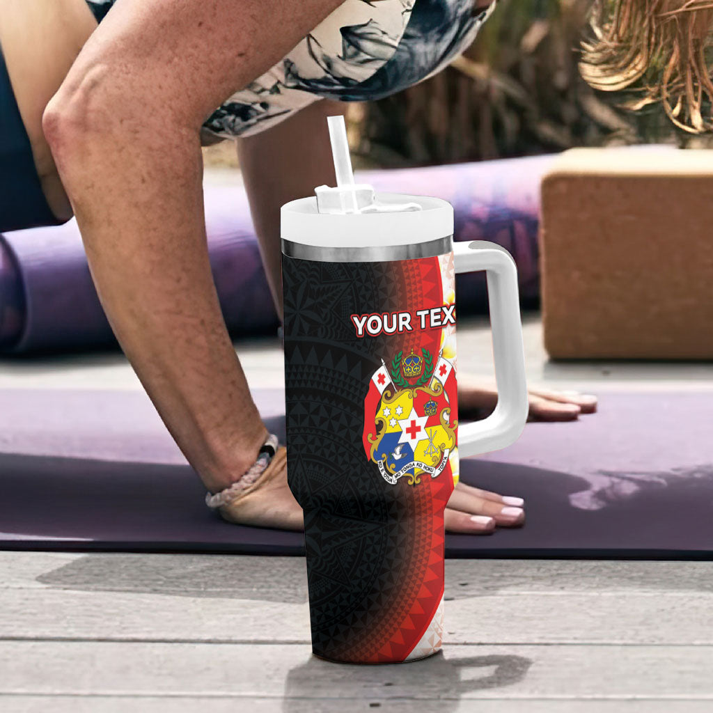 Personalised Tonga Emancipation Day Tumbler With Handle Tongan Ngatu Pattern With Plumeria LT05 - Polynesian Pride