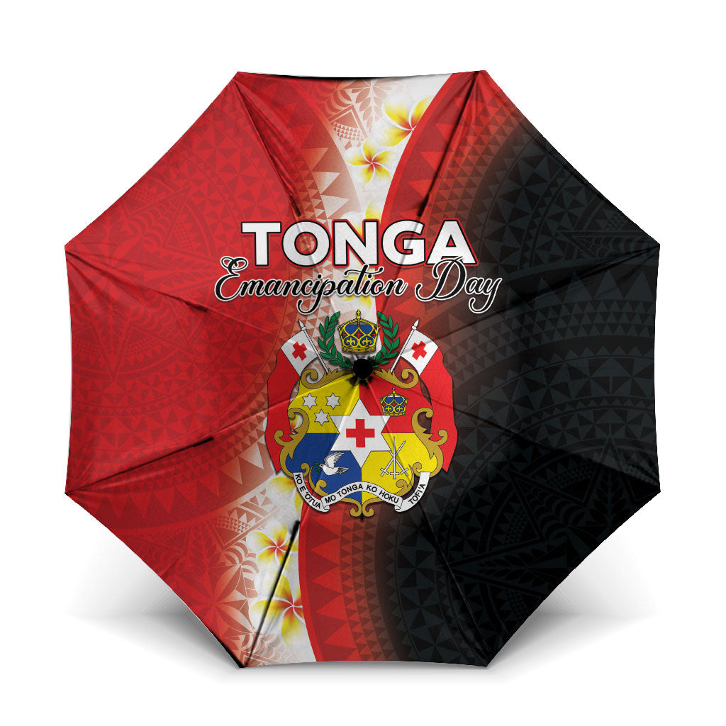 Tonga Emancipation Day Umbrella Tongan Ngatu Pattern With Plumeria