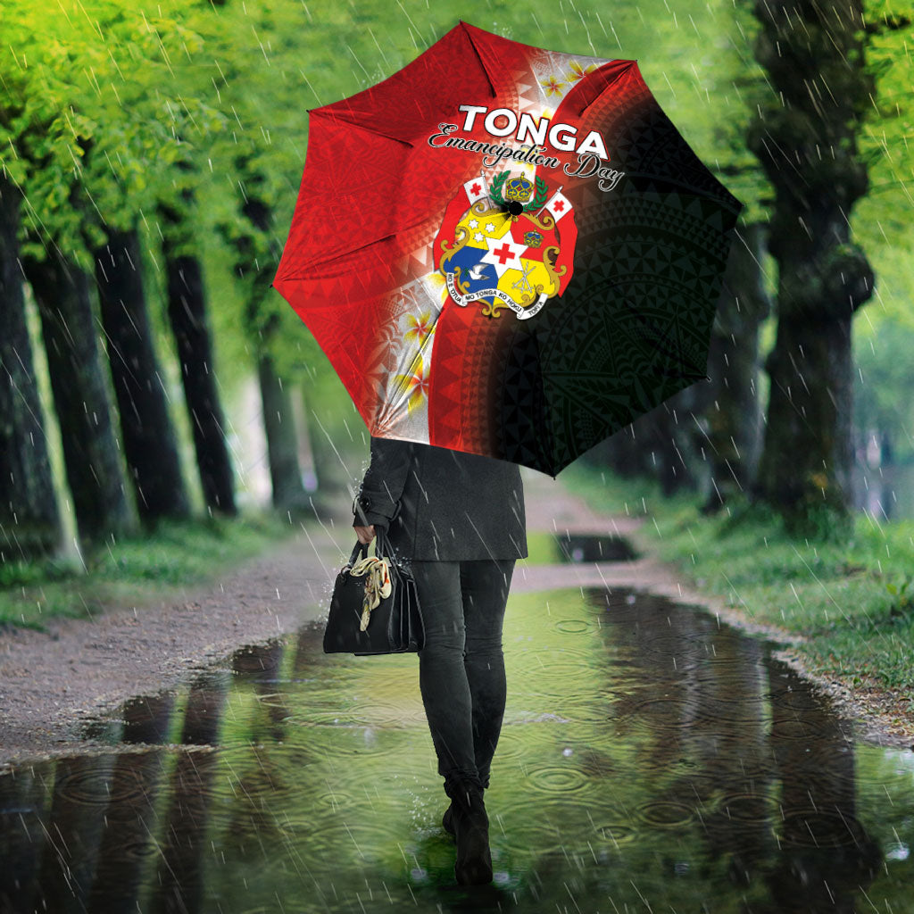 Tonga Emancipation Day Umbrella Tongan Ngatu Pattern With Plumeria LT05 - Polynesian Pride