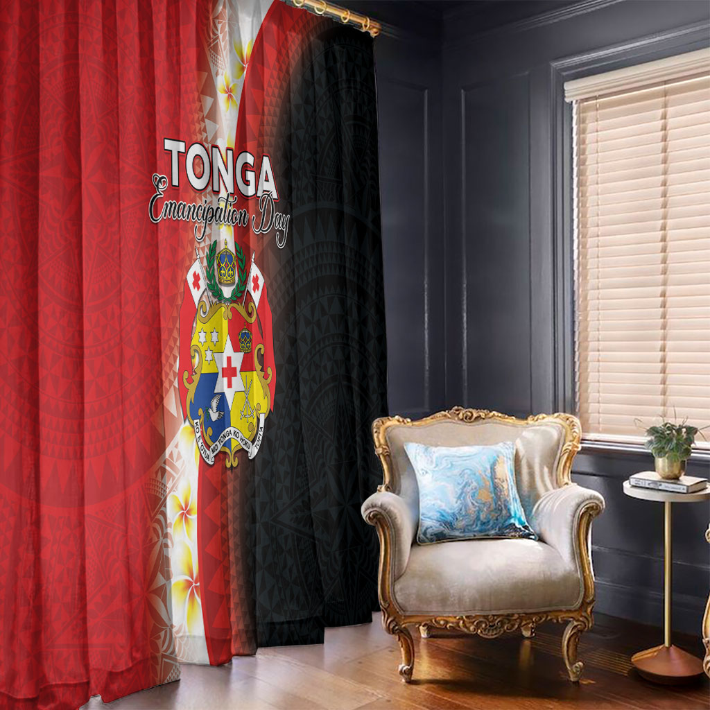 Tonga Emancipation Day Window Curtain Tongan Ngatu Pattern With Plumeria LT05 - Polynesian Pride