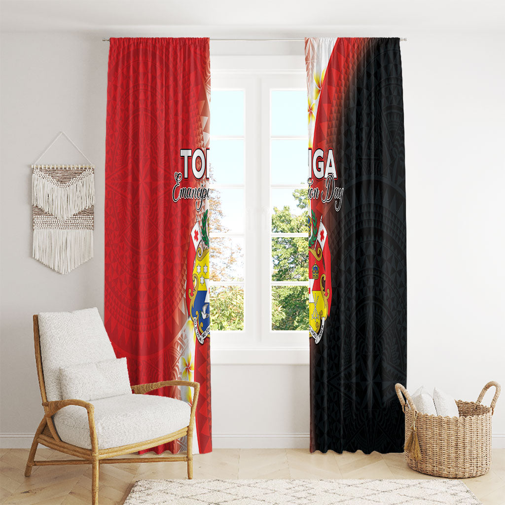 Tonga Emancipation Day Window Curtain Tongan Ngatu Pattern With Plumeria LT05 - Polynesian Pride