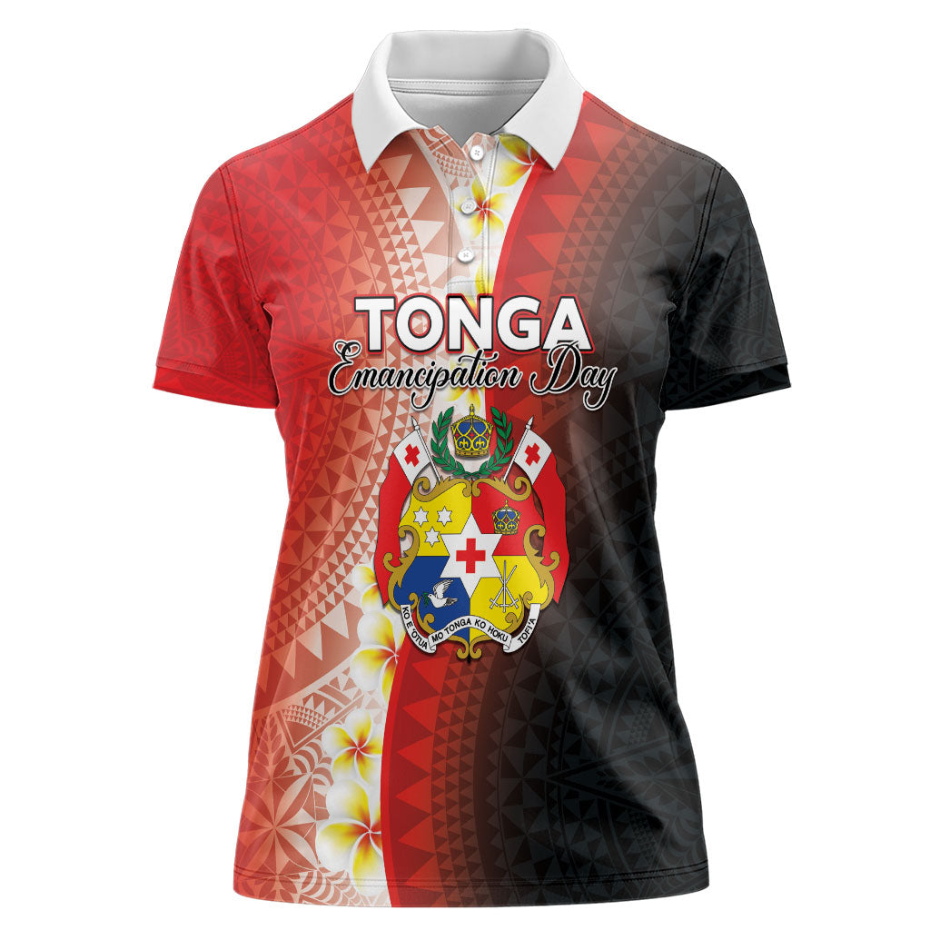Personalised Tonga Emancipation Day Women Polo Shirt Tongan Ngatu Pattern With Plumeria LT05 Female Red - Polynesian Pride