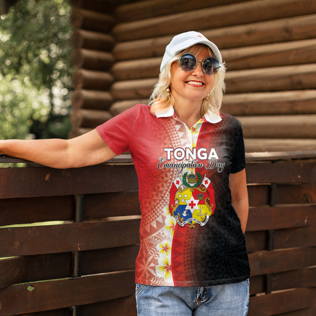Personalised Tonga Emancipation Day Women Polo Shirt Tongan Ngatu Pattern With Plumeria LT05 - Polynesian Pride