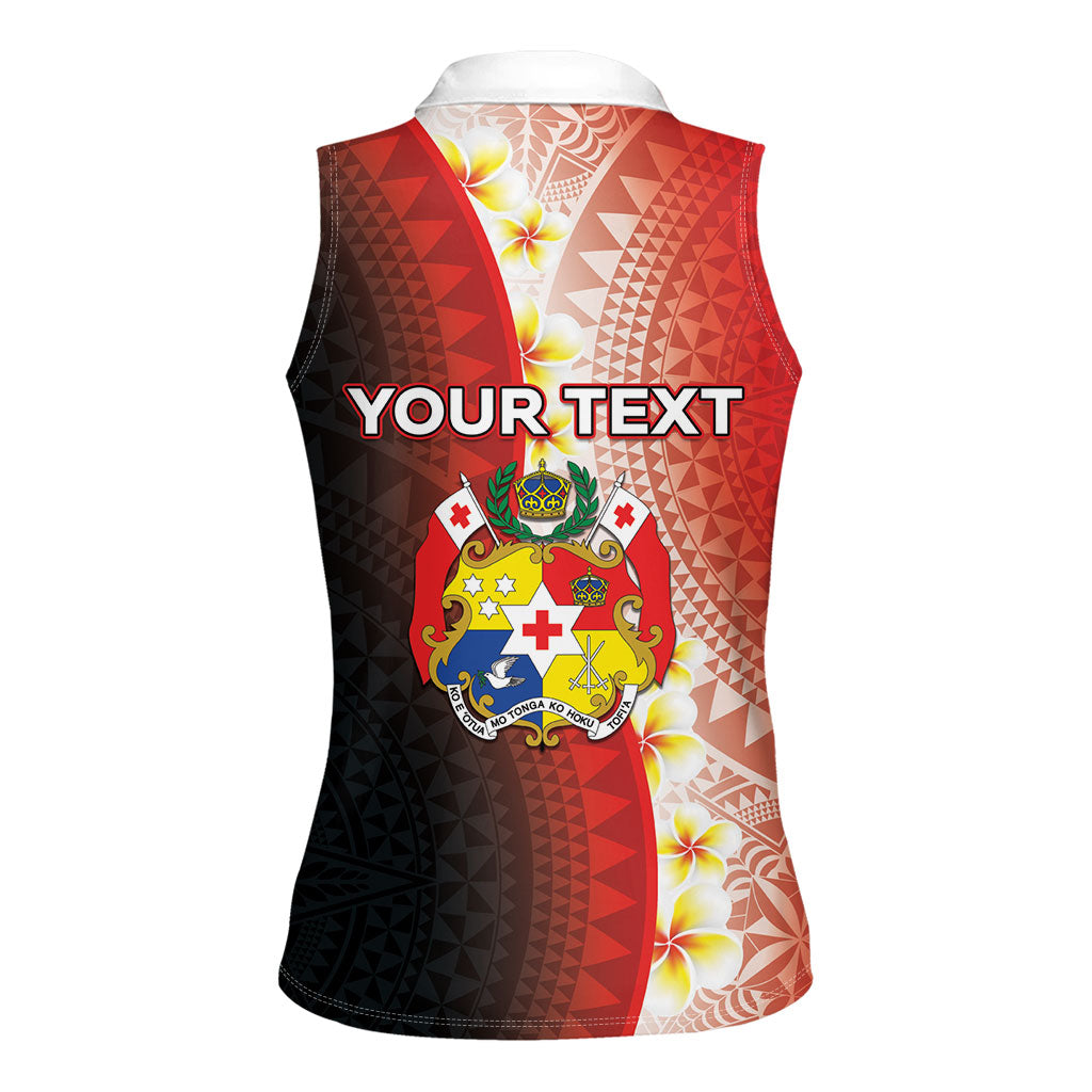 Personalised Tonga Emancipation Day Women Sleeveless Polo Shirt Tongan Ngatu Pattern With Plumeria LT05 - Polynesian Pride
