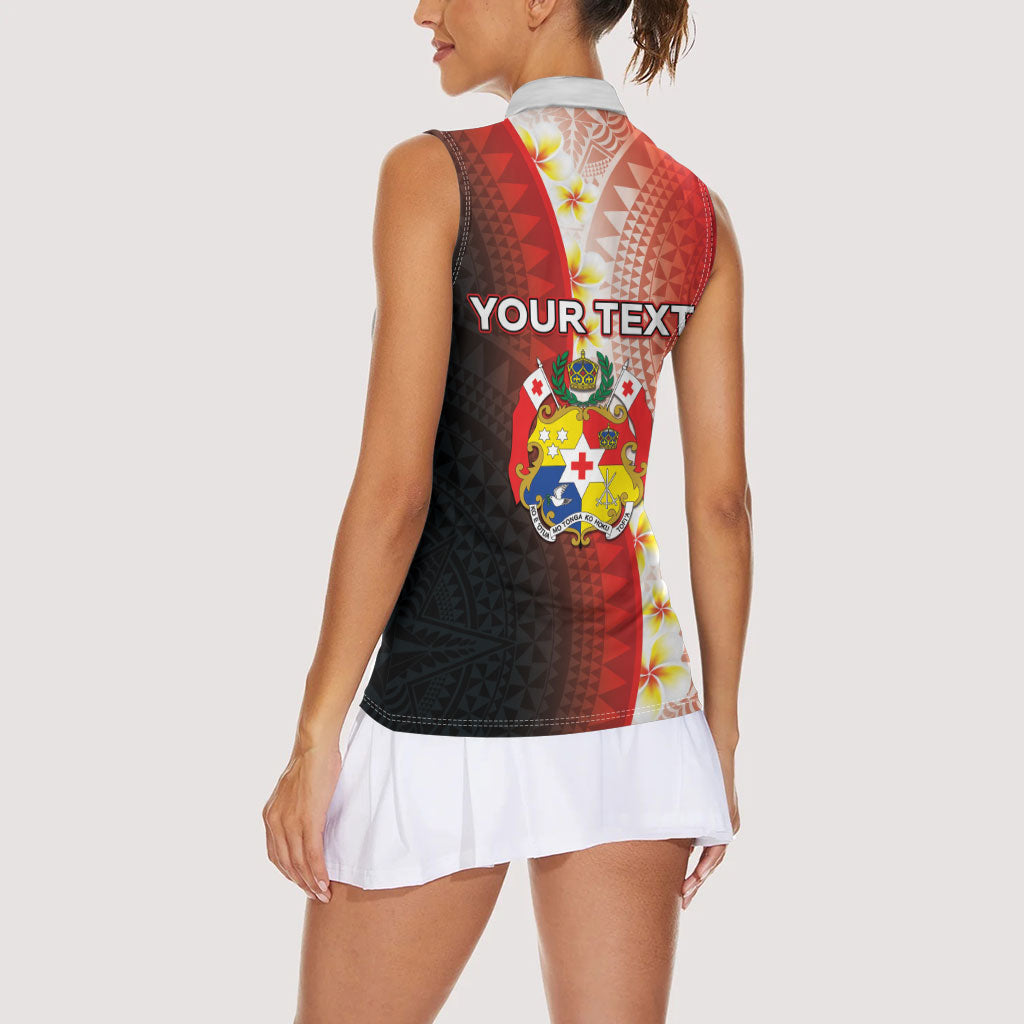 Personalised Tonga Emancipation Day Women Sleeveless Polo Shirt Tongan Ngatu Pattern With Plumeria LT05 - Polynesian Pride
