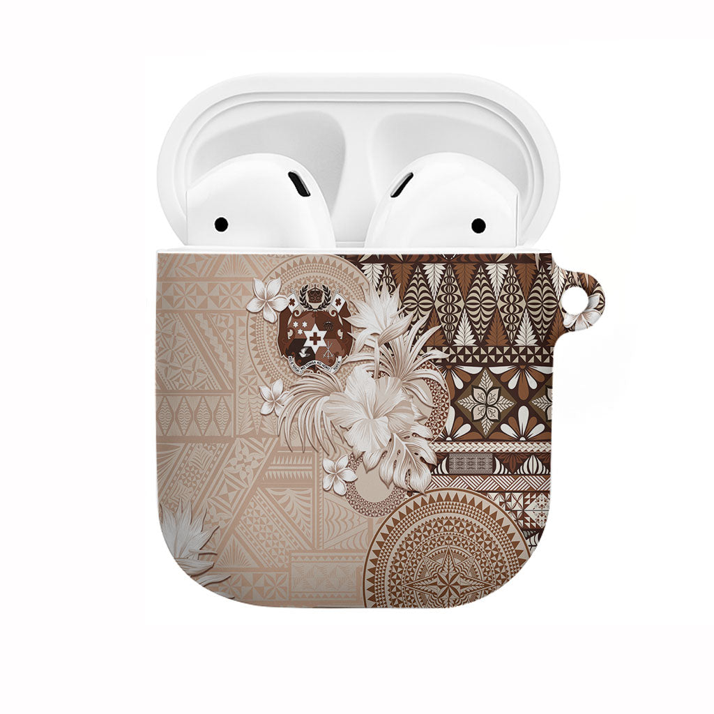 Tonga Ngatu Motifs AirPods Case With Coat Of Arms Beige LT05 Beige - Polynesian Pride