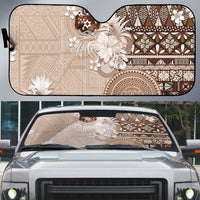 Tonga Ngatu Motifs Auto Sun Shade With Coat Of Arms Beige LT05 Beige - Polynesian Pride