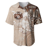 Tonga Ngatu Motifs Baseball Jersey With Coat Of Arms Beige LT05 Beige - Polynesian Pride