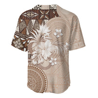 Tonga Ngatu Motifs Baseball Jersey With Coat Of Arms Beige LT05 - Polynesian Pride