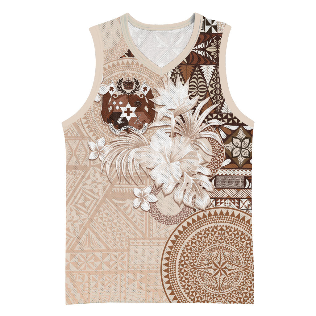 Tonga Ngatu Motifs Basketball Jersey With Coat Of Arms Beige