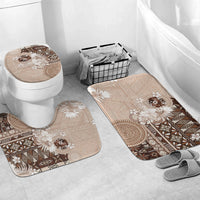 Tonga Ngatu Motifs Bathroom Set With Coat Of Arms Beige LT05 Mat Set Only (3 pcs) One Size Beige - Polynesian Pride